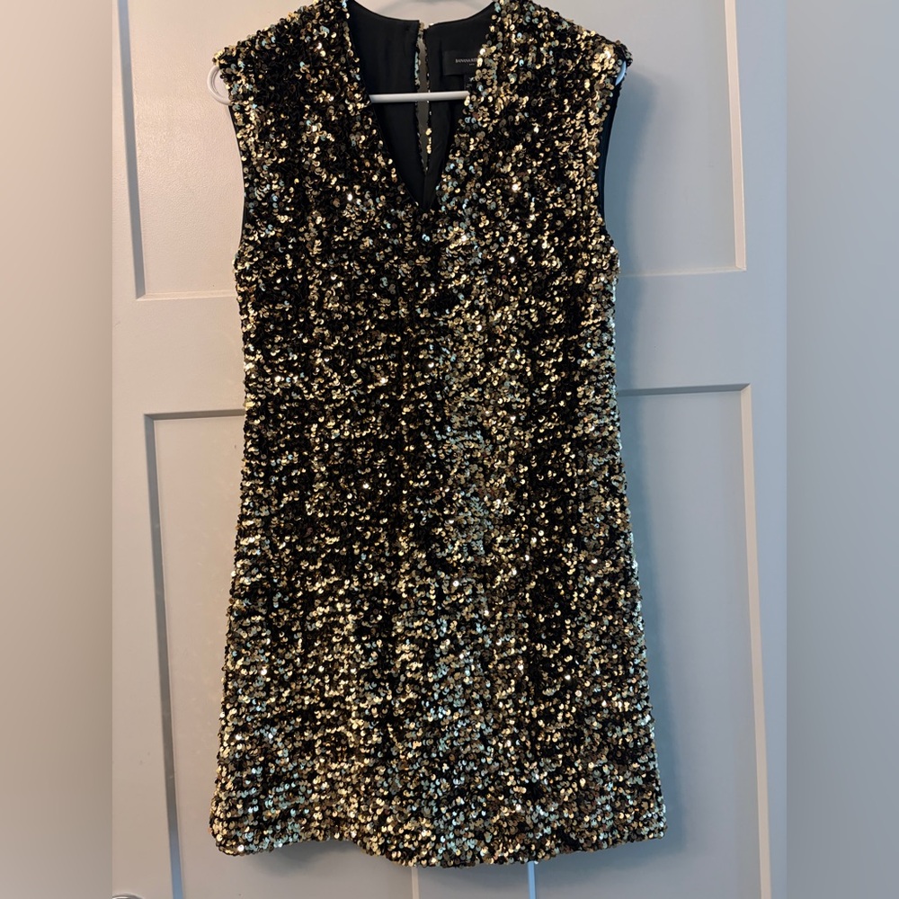 Banana Republic Factory Sparkling Black and Gold Mini Dress